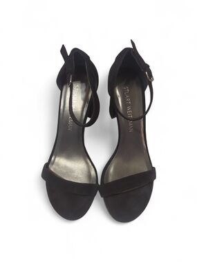 Stuart Weitzman Black Suede Open-Toe Ankle-Strap Heels